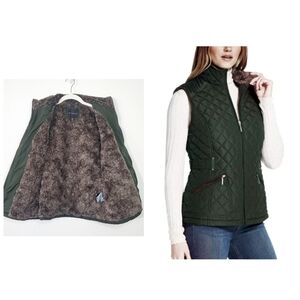 Weatheproof Pine Olive Green Faux Fur Lined Preppy Quilted Vest S Gorpcore